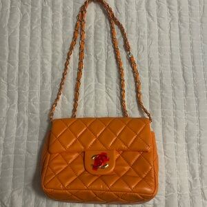 Orange Quilted Chain Shoulder Bag